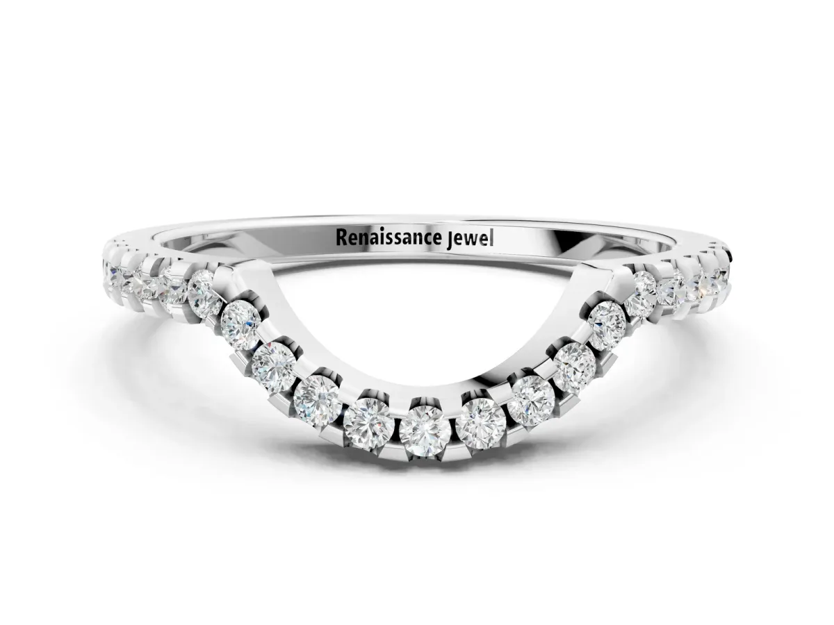 Pavé Round Diamond Contour Band with U-Prong Setting White gold