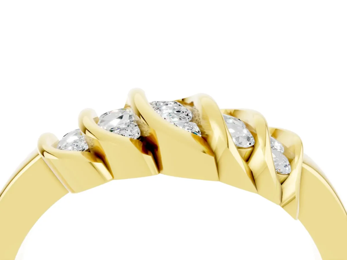 Round Moissanite Multi-Row Crossover Band Yellow gold
