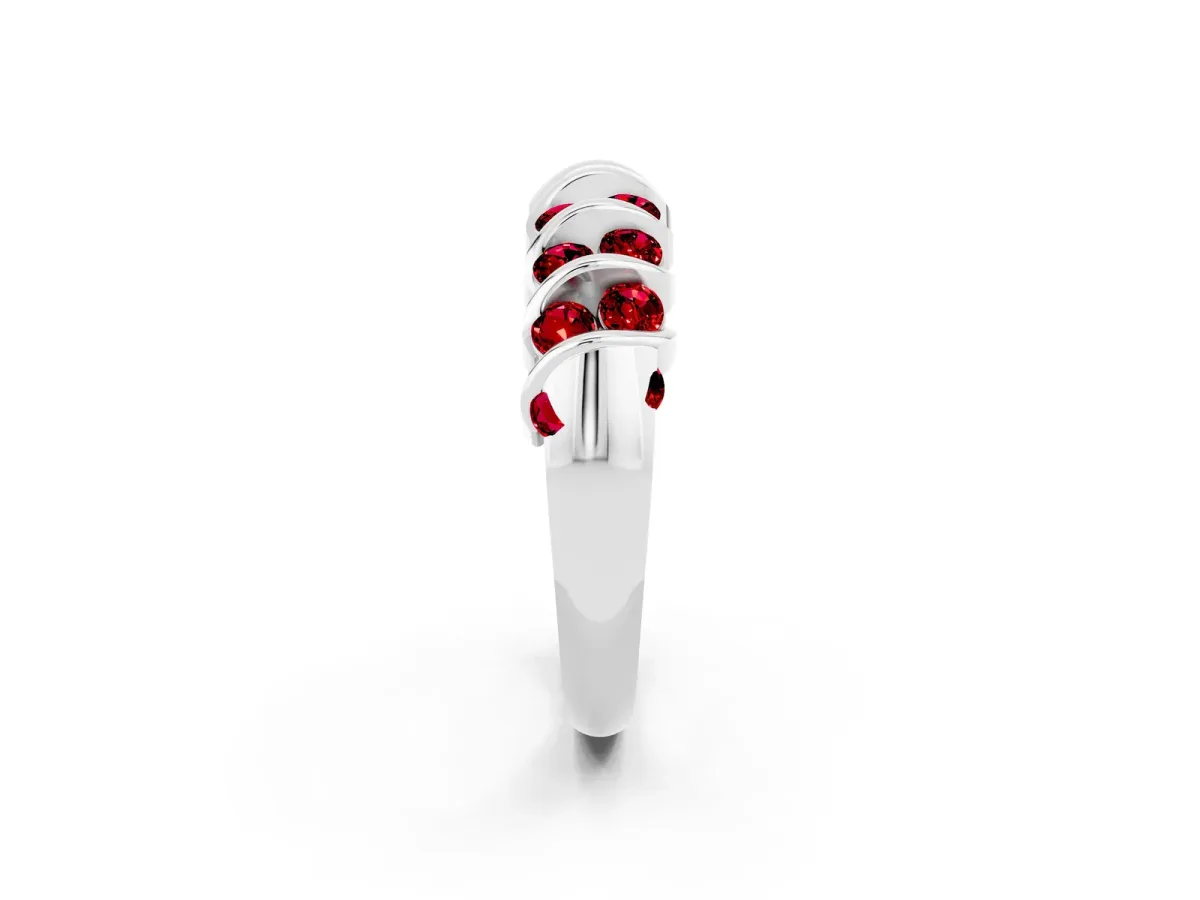Channel Set Round Ruby Multi-Row Band White gold