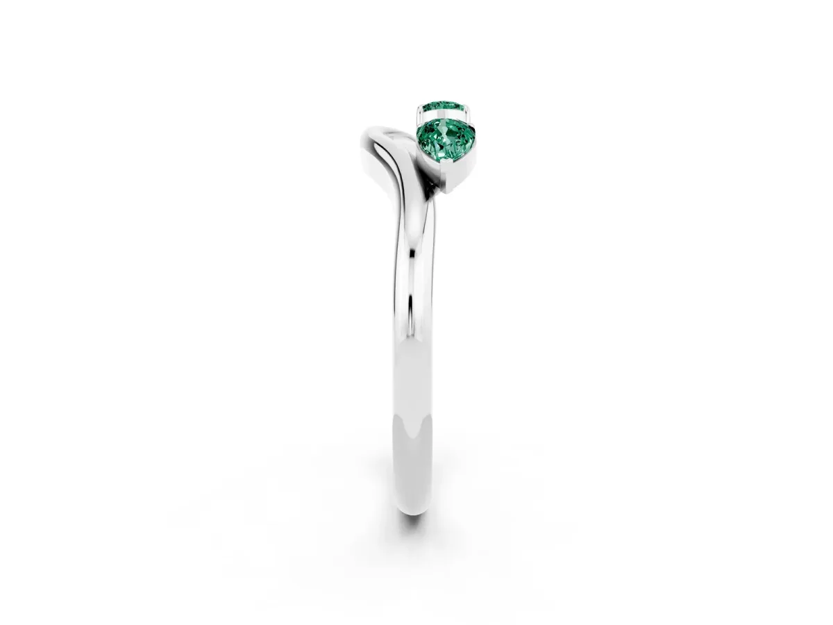 Pear Cut Green Sapphire Two-Stone Open Band Ring with Prong Setting Platinum