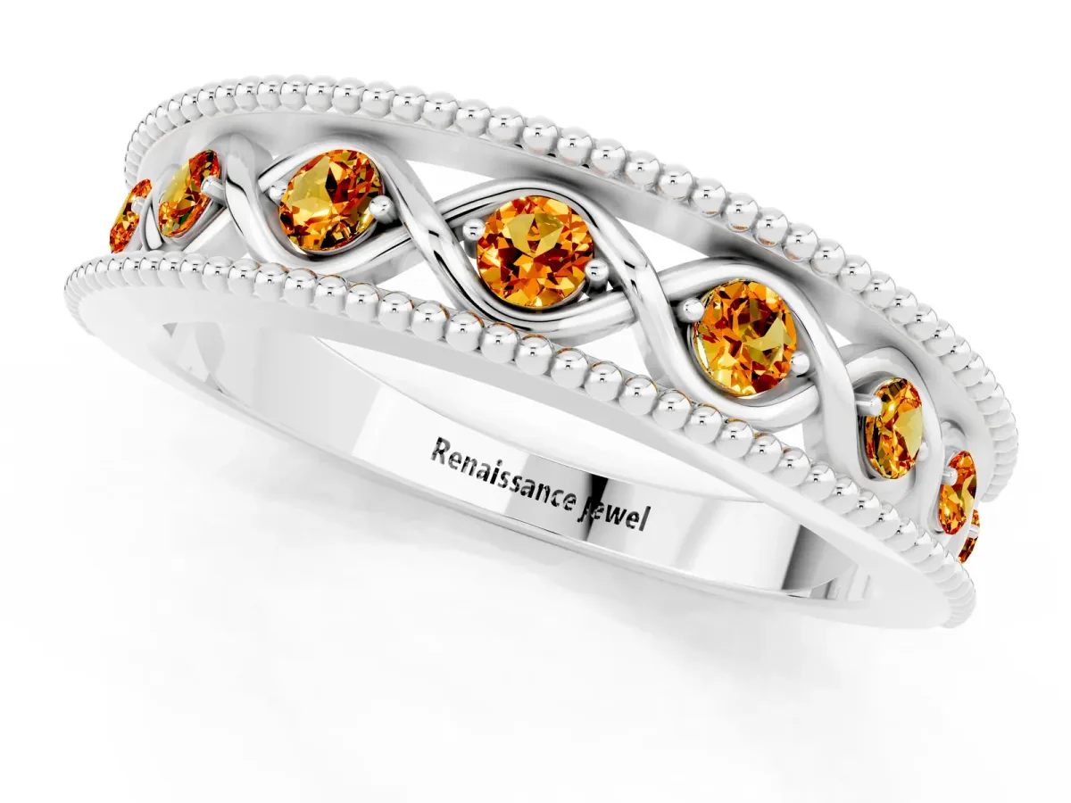 Round Citrine Twist Milgrain Band with Bezel Setting Platinum