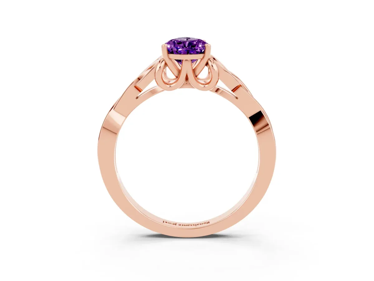 Pear Cut Amethyst Solitaire Celtic Knot Ring with Four-Prong Setting Rose gold