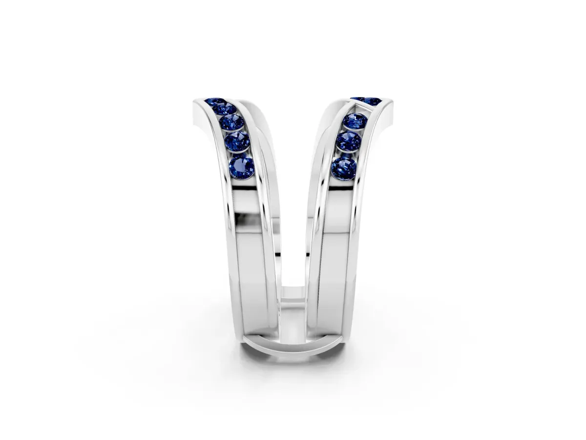 Round Blue Sapphire Channel-Set Chevron Band Platinum