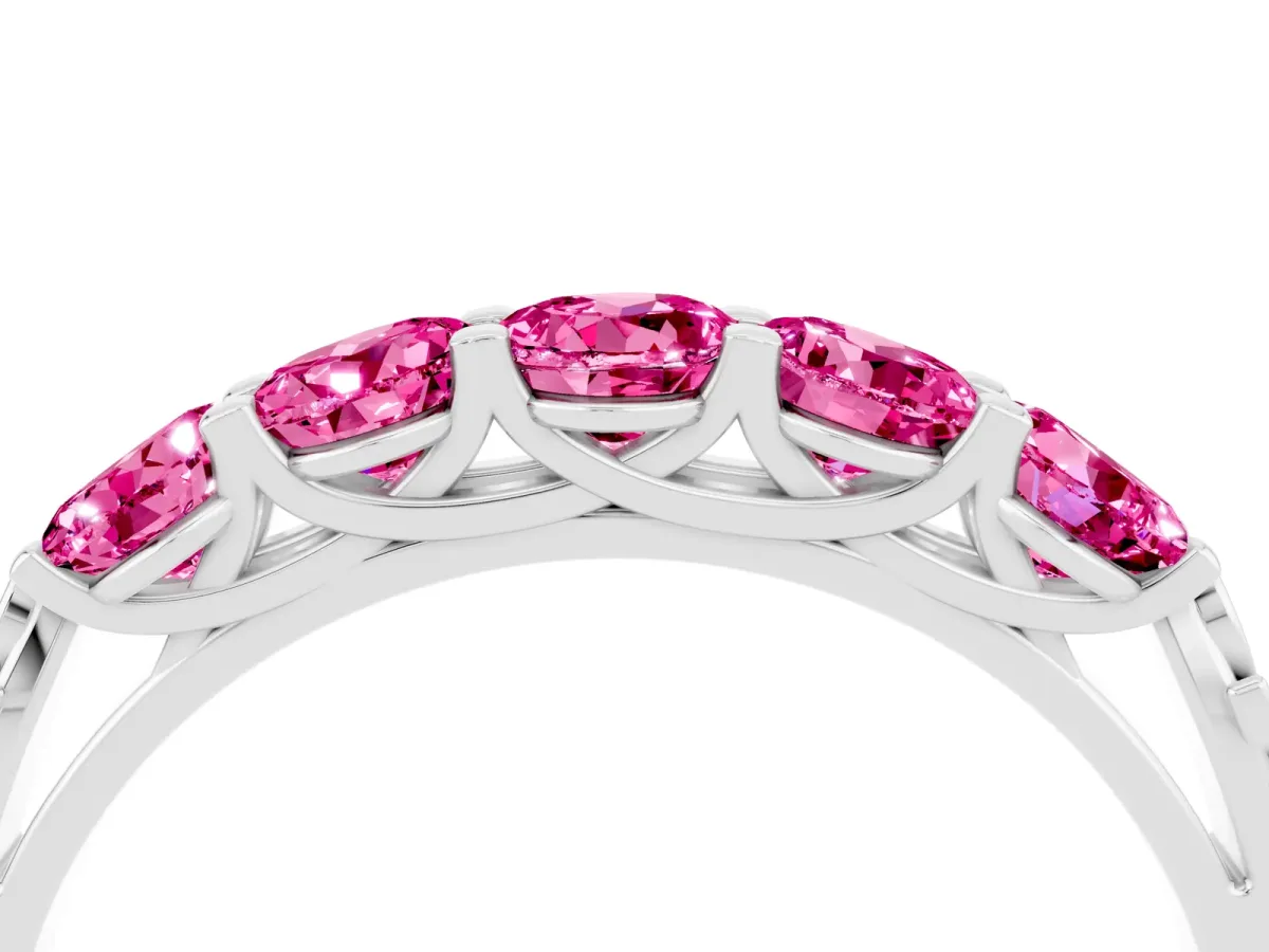 Five-Stone Round Pink Sapphire Prong-Set Band Silver