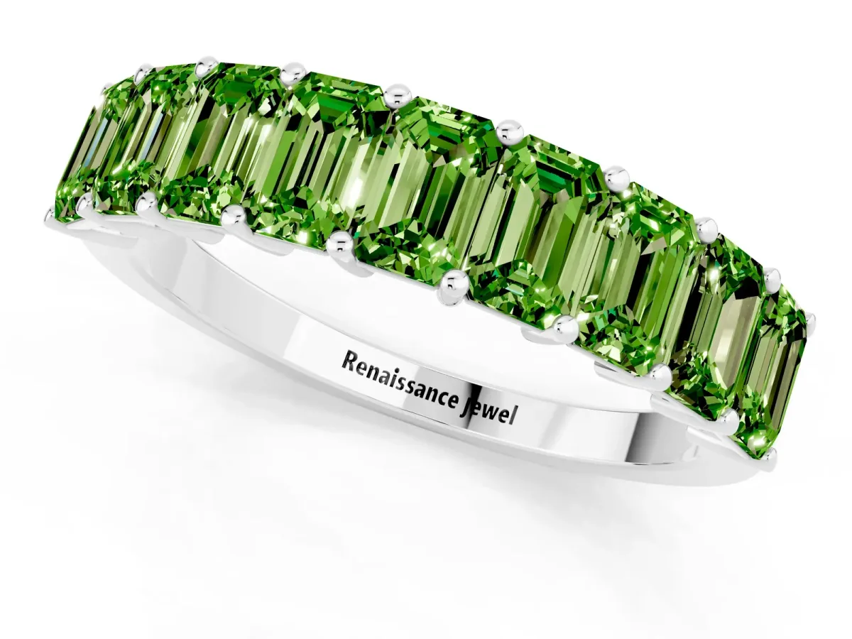 Emerald Cut Peridot Prong-Set Eternity Band Platinum