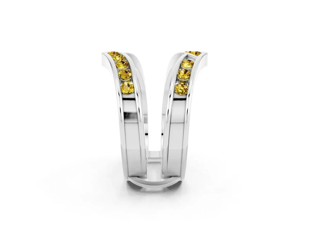 Round Yellow Sapphire Channel-Set Chevron Band White gold
