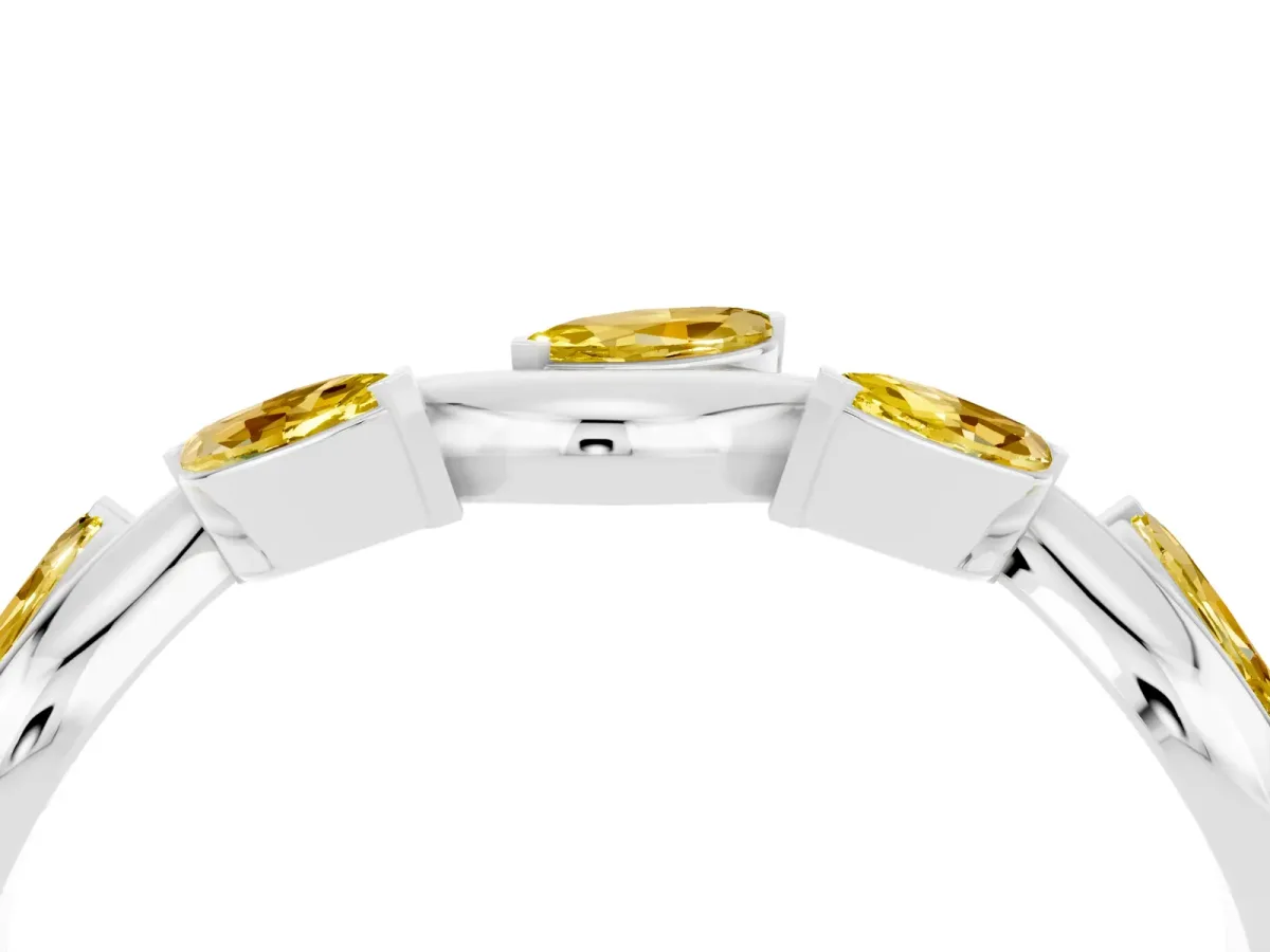 Marquise Yellow Sapphire Twisted Band with Prong Setting Platinum