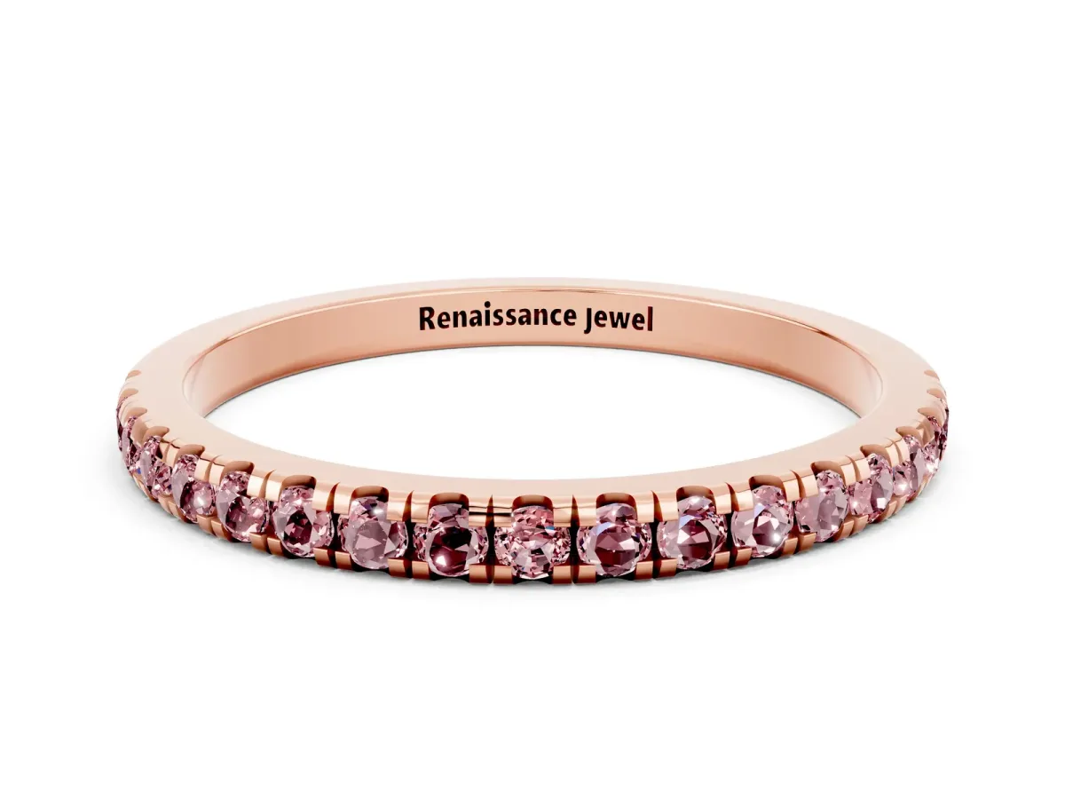 Pavé Round Morganite Half Eternity Band with Shared Prong Setting Rose gold