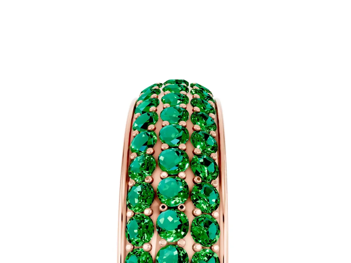 Three-Row Round Emerald Eternity Band with Shared Prong Setting Rose gold
