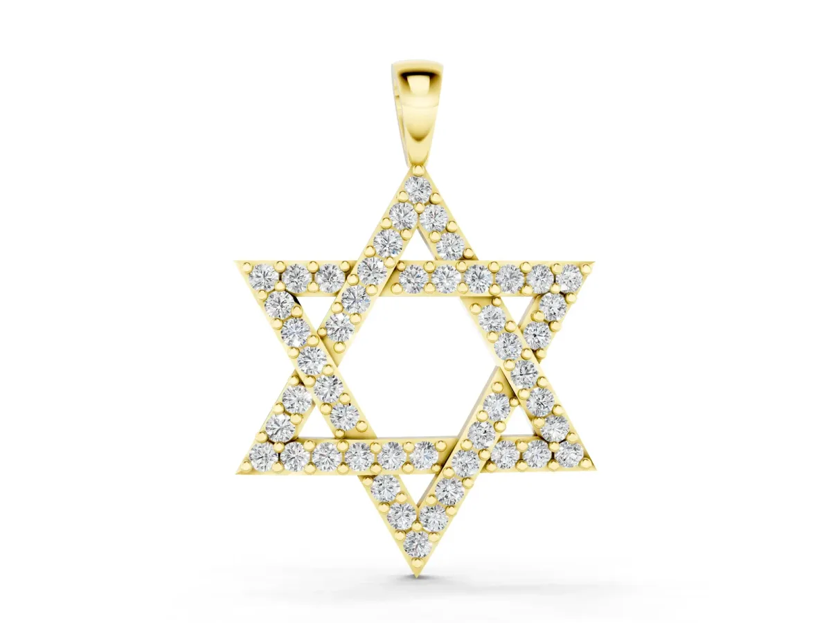 Pavé Round Diamond Star Pendant with Four-Prong Setting Yellow gold