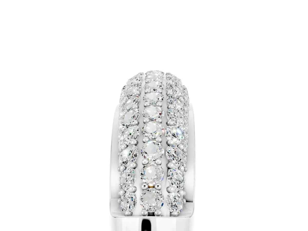 Three-Row Pavé Round Moissanite Dome Band Silver