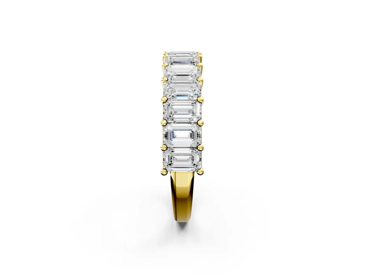 emerald Cut half eternity band with shared prong setting Yellow gold