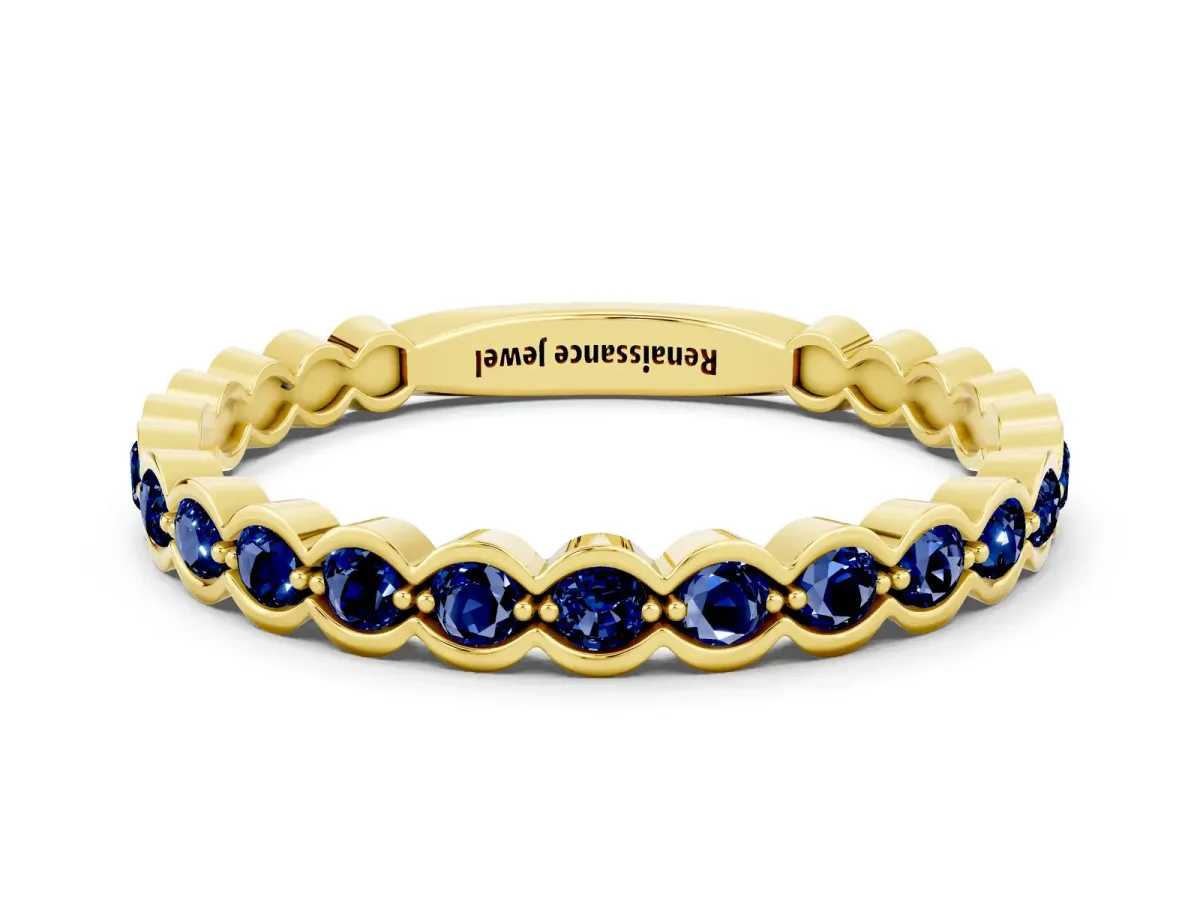Round Blue Sapphire Bezel Set Eternity Band Yellow gold