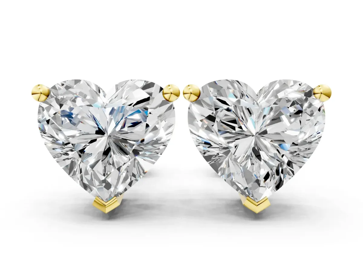 Heart Cut Diamond Stud Earrings Yellow gold