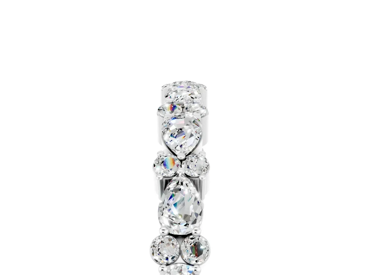 Pear and Round Moissanite Wedding Band Silver