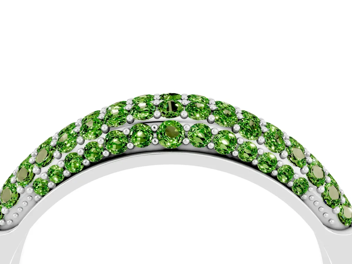 Three-Row Pavé Round Peridot Dome Band White gold