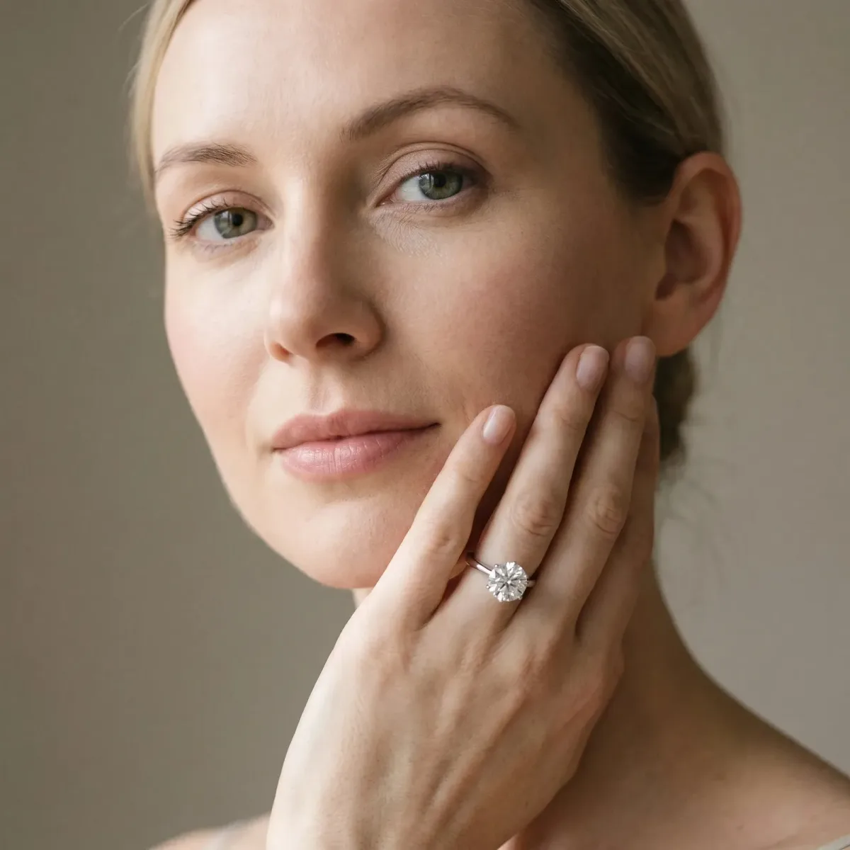 Round Cut Solitaire Diamond Ring with Six-Prong Setting on a Classic Band White gold