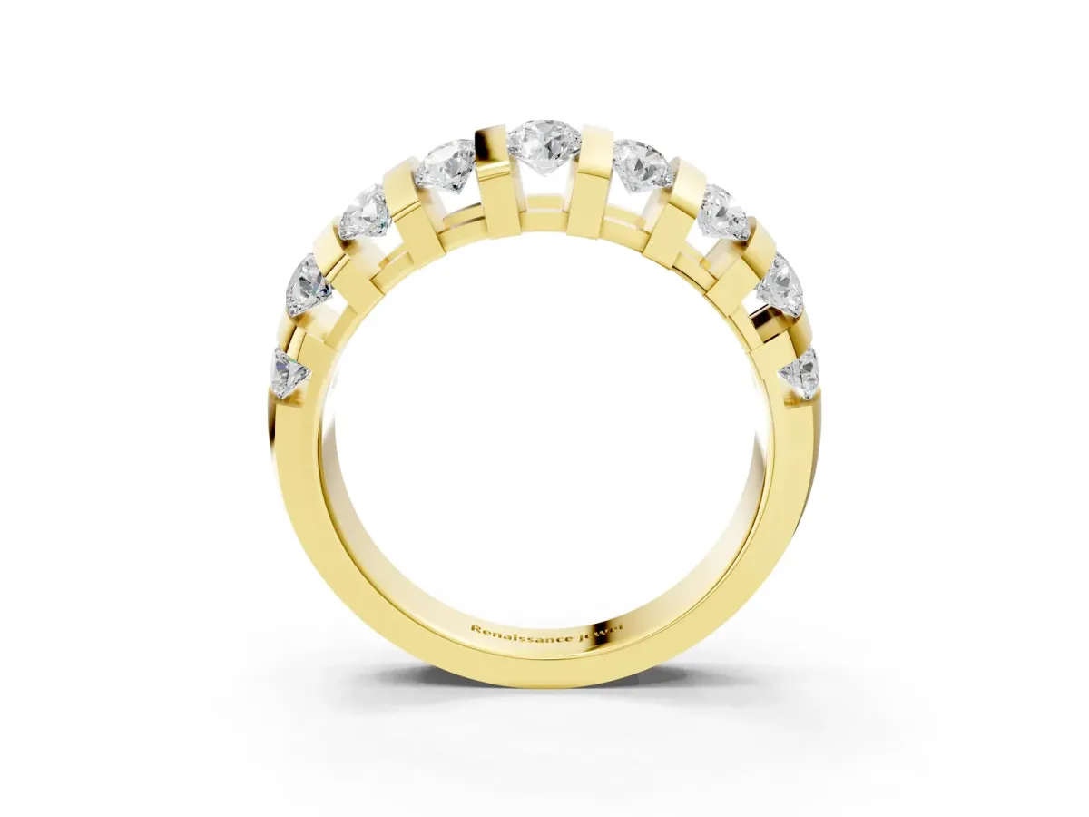 Channel-Set Round Diamond Multi-Row Band Yellow gold