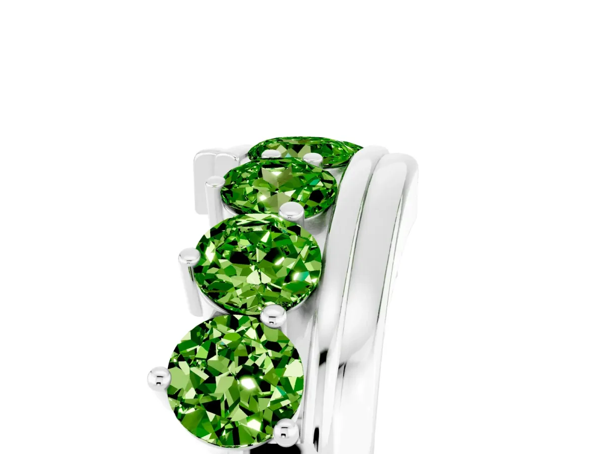 Round Peridot Wave Band with Channel and Shared Prong Setting Platinum