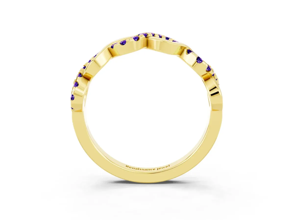 Twist Infinity Round Tanzanite Band with Pavé Setting Yellow gold