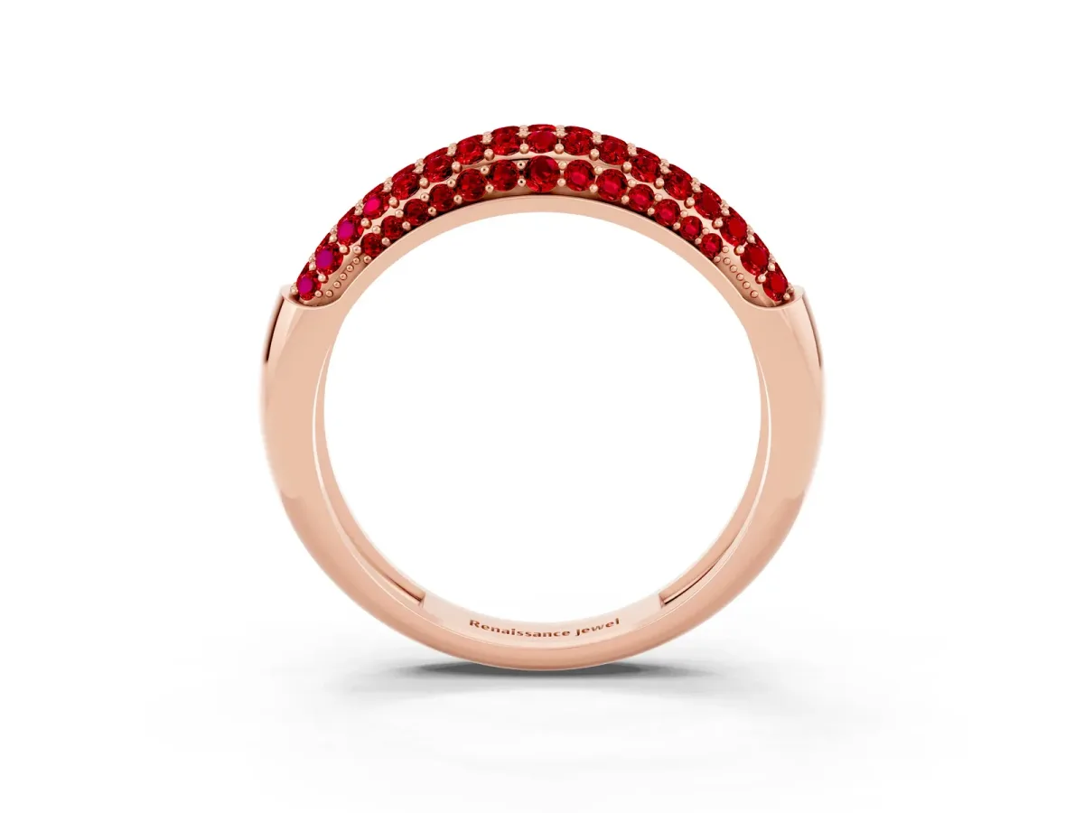 Three-Row Pavé Round Ruby Dome Band Rose gold