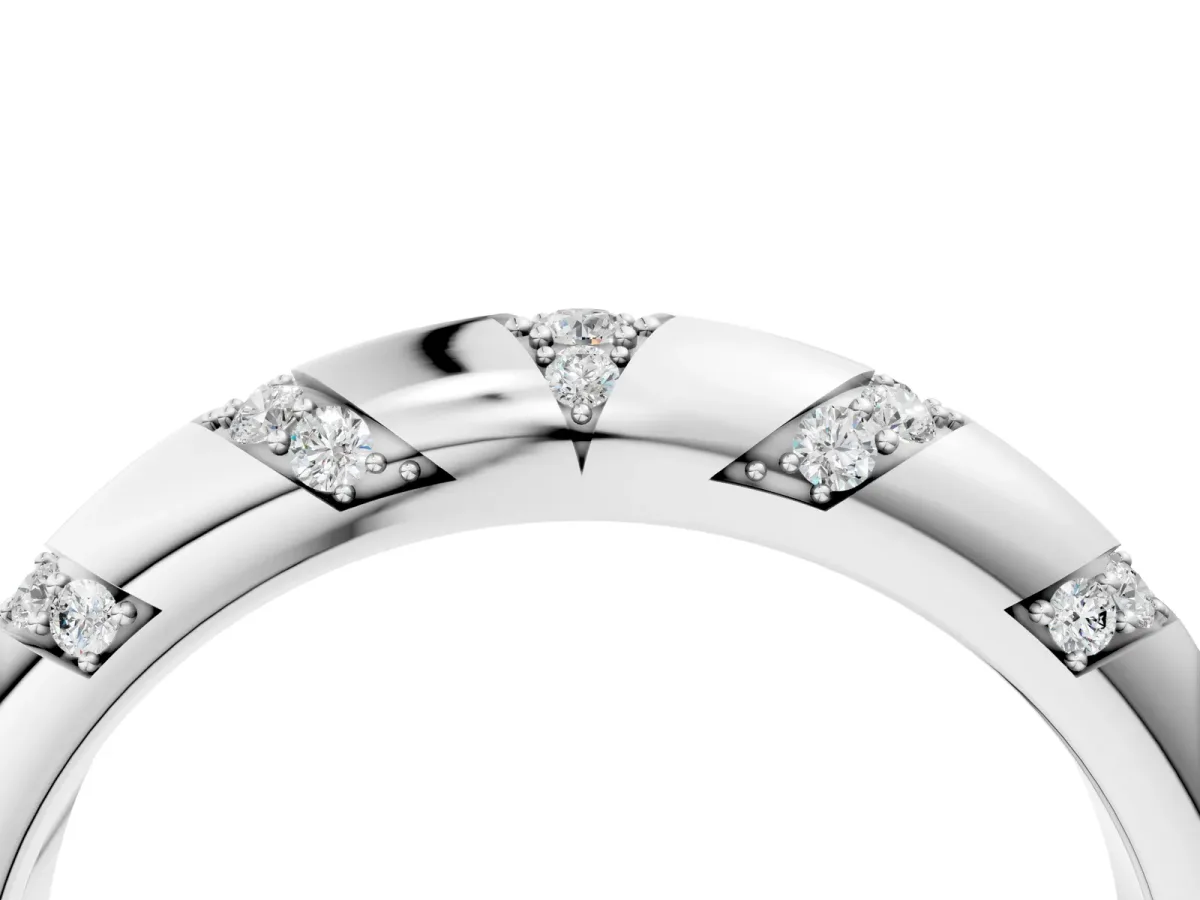 Round Diamond Channel Set Curved Band with Bezel Setting Platinum