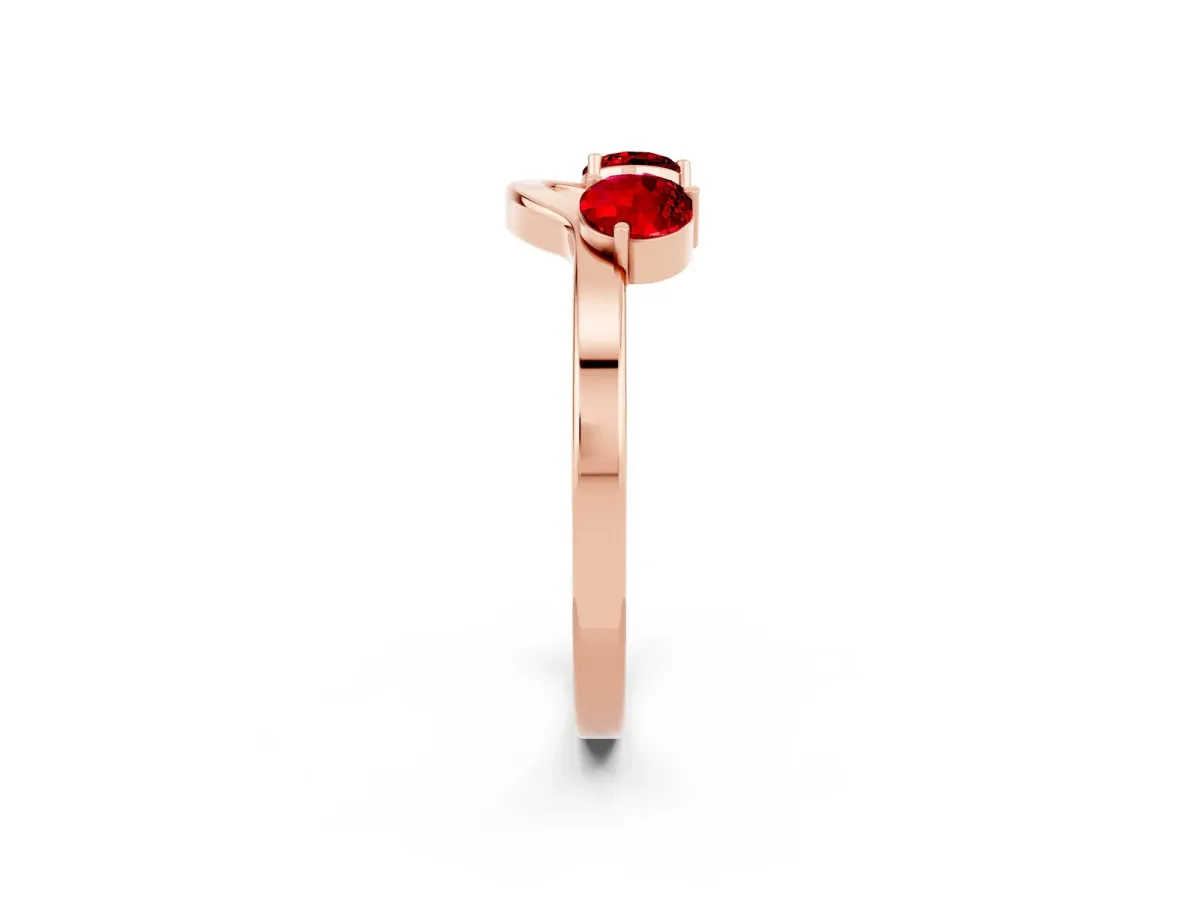 Dual Round Ruby Open Band Ring with Prong Setting Rose gold
