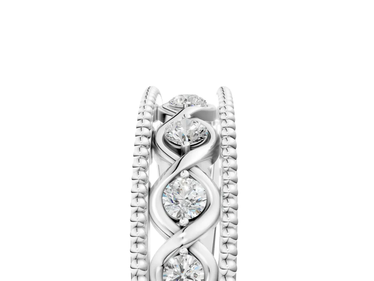 Round Diamond Twist Milgrain Band with Bezel Setting Silver