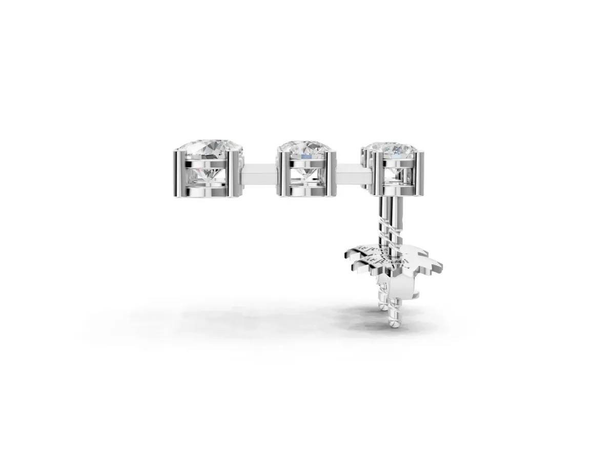 Three-Stone Round Cut Drop Earrings with Prong Setting Silver