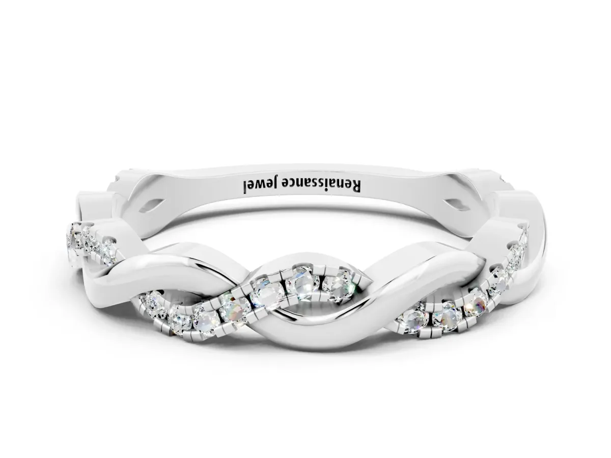 Round Moissanite Twist Eternity Band with Pavé Setting Silver