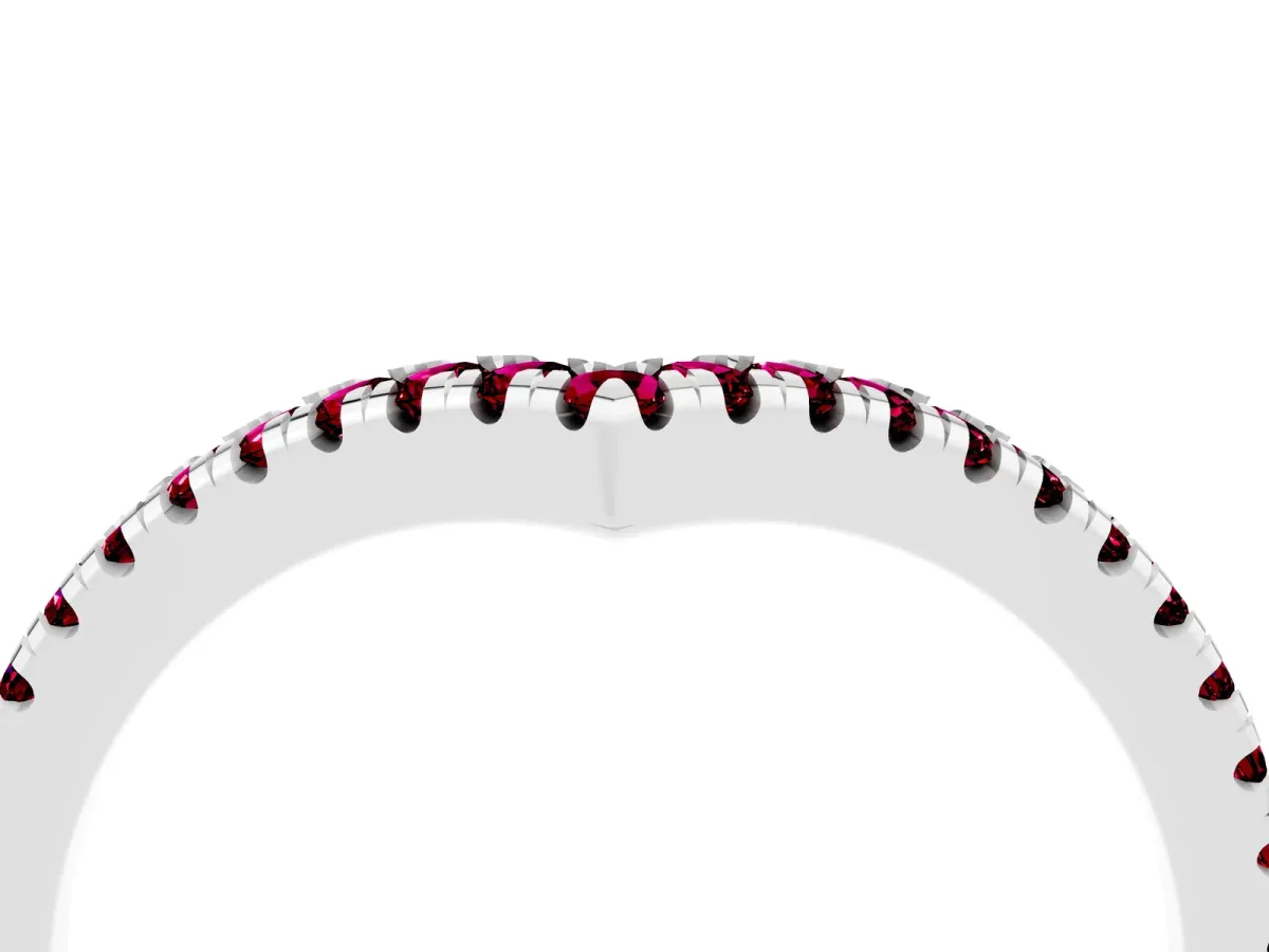 Pavé Round Garnet V-Shaped Chevron Band with Shared Prong Setting Silver