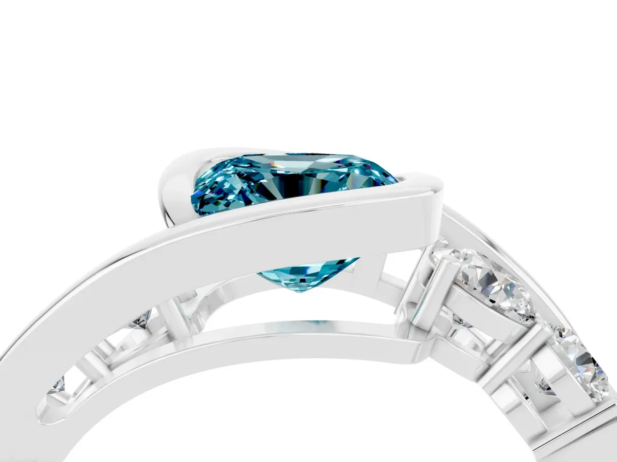 Bezel Set Cushion Cut Blue Topaz Bypass Ring with Round Accents Silver