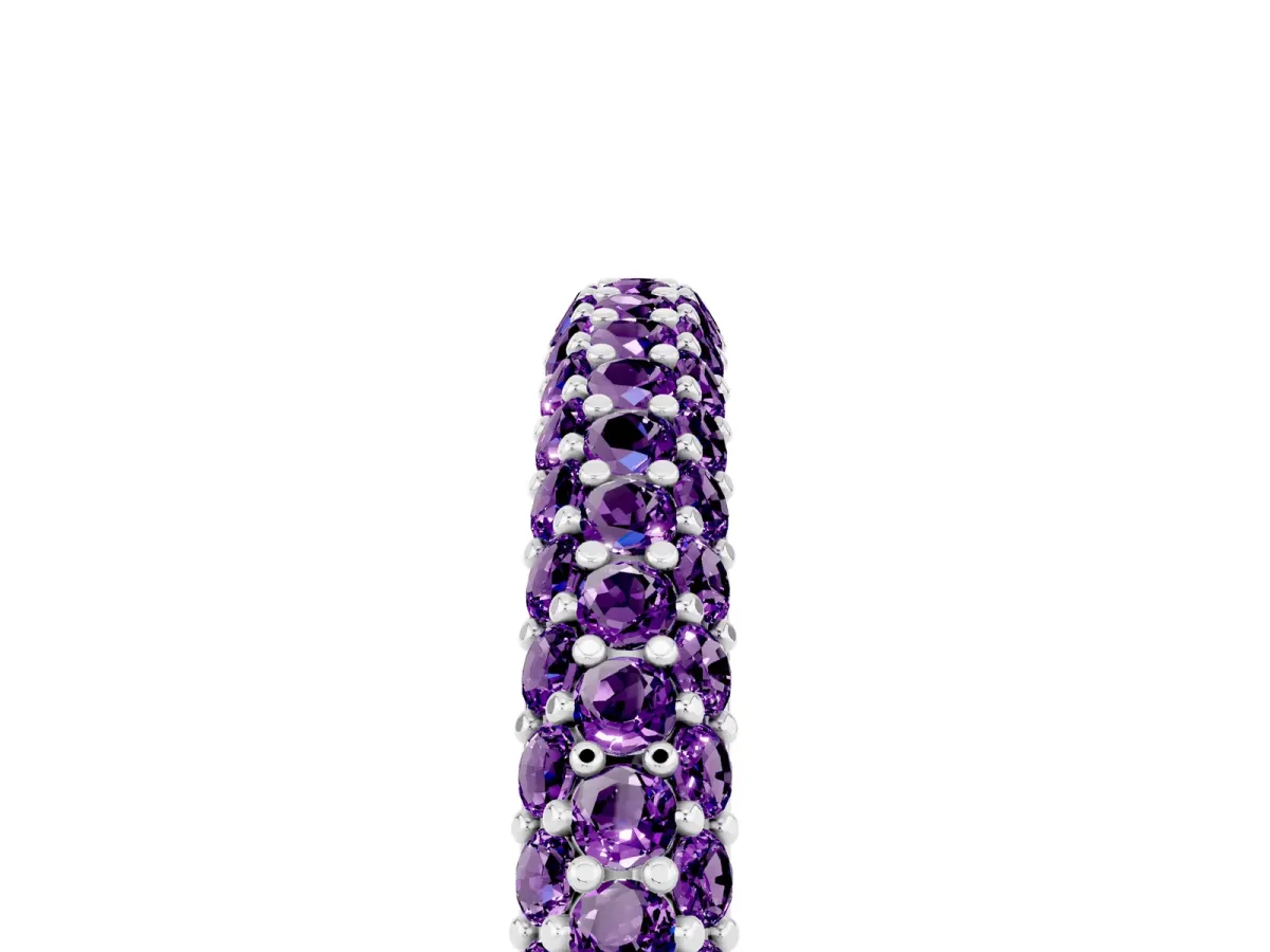Round Amethyst Pavé Eternity Band with Shared Prong Setting White gold
