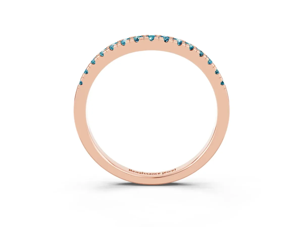 Blue Topaz Pavé Curved Wedding Band Rose gold