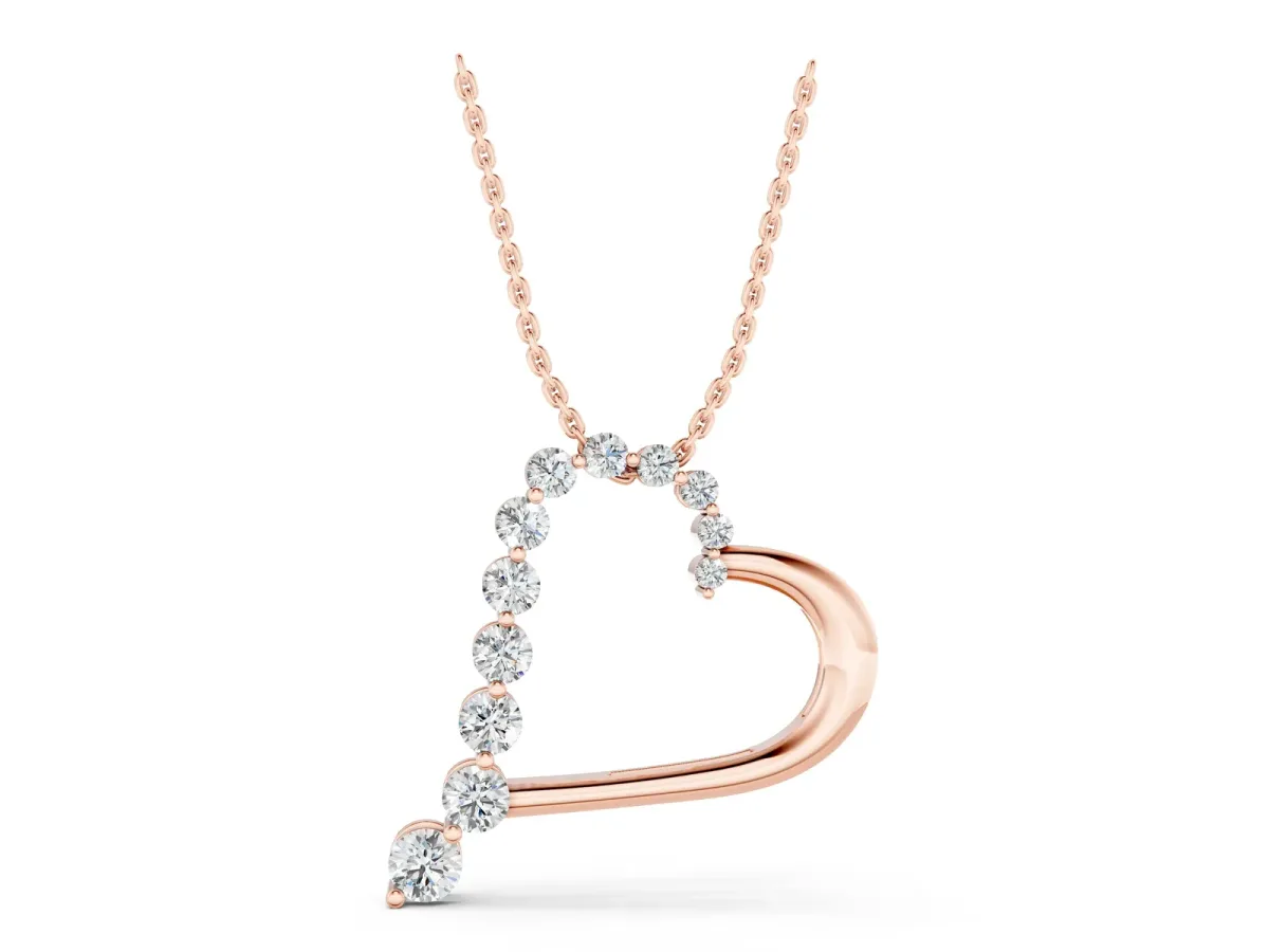 Round Diamond Prong-Set Heart Pendant Rose gold