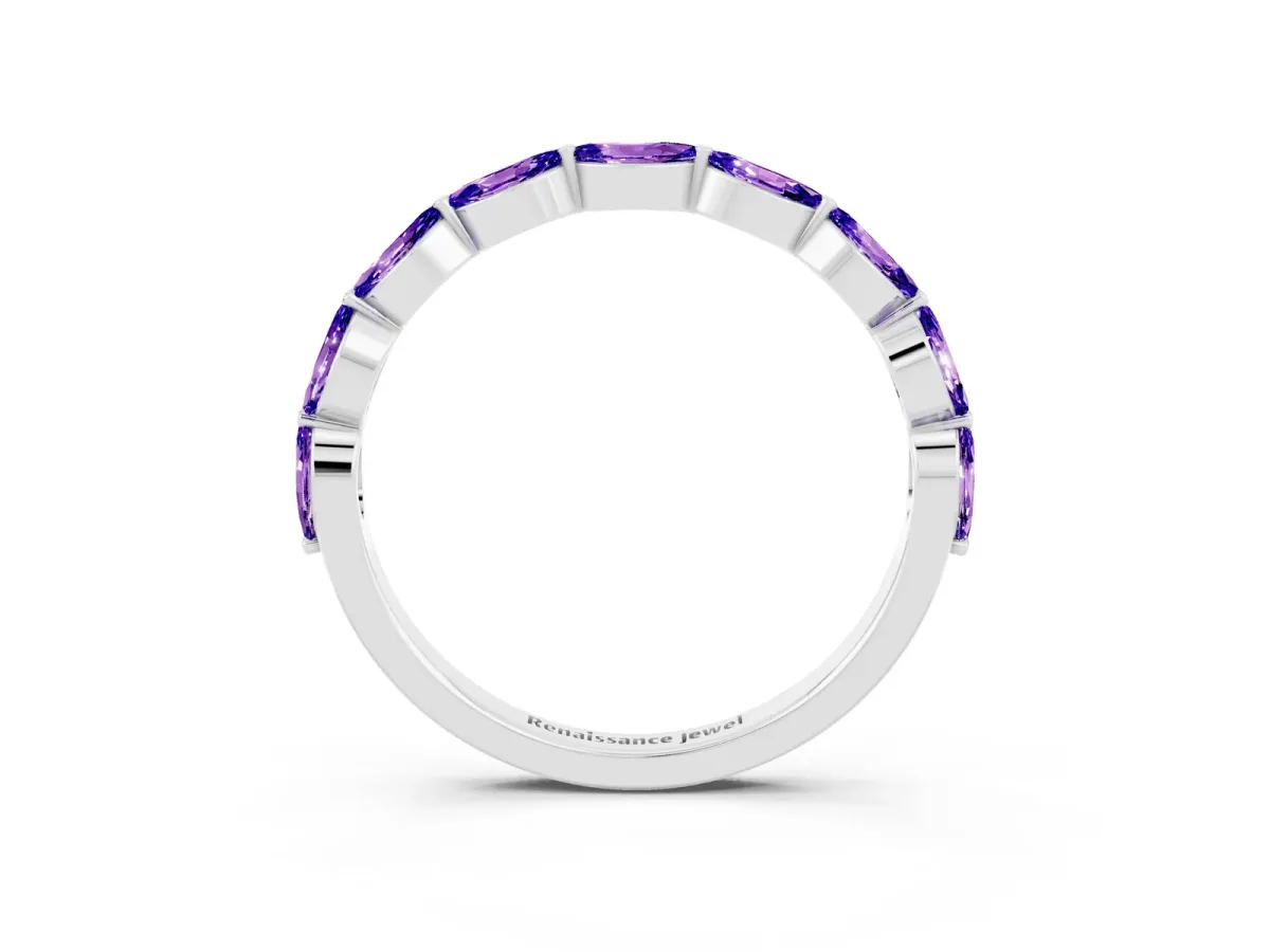 Marquise Tanzanite Half Eternity Band with Prong Setting White gold