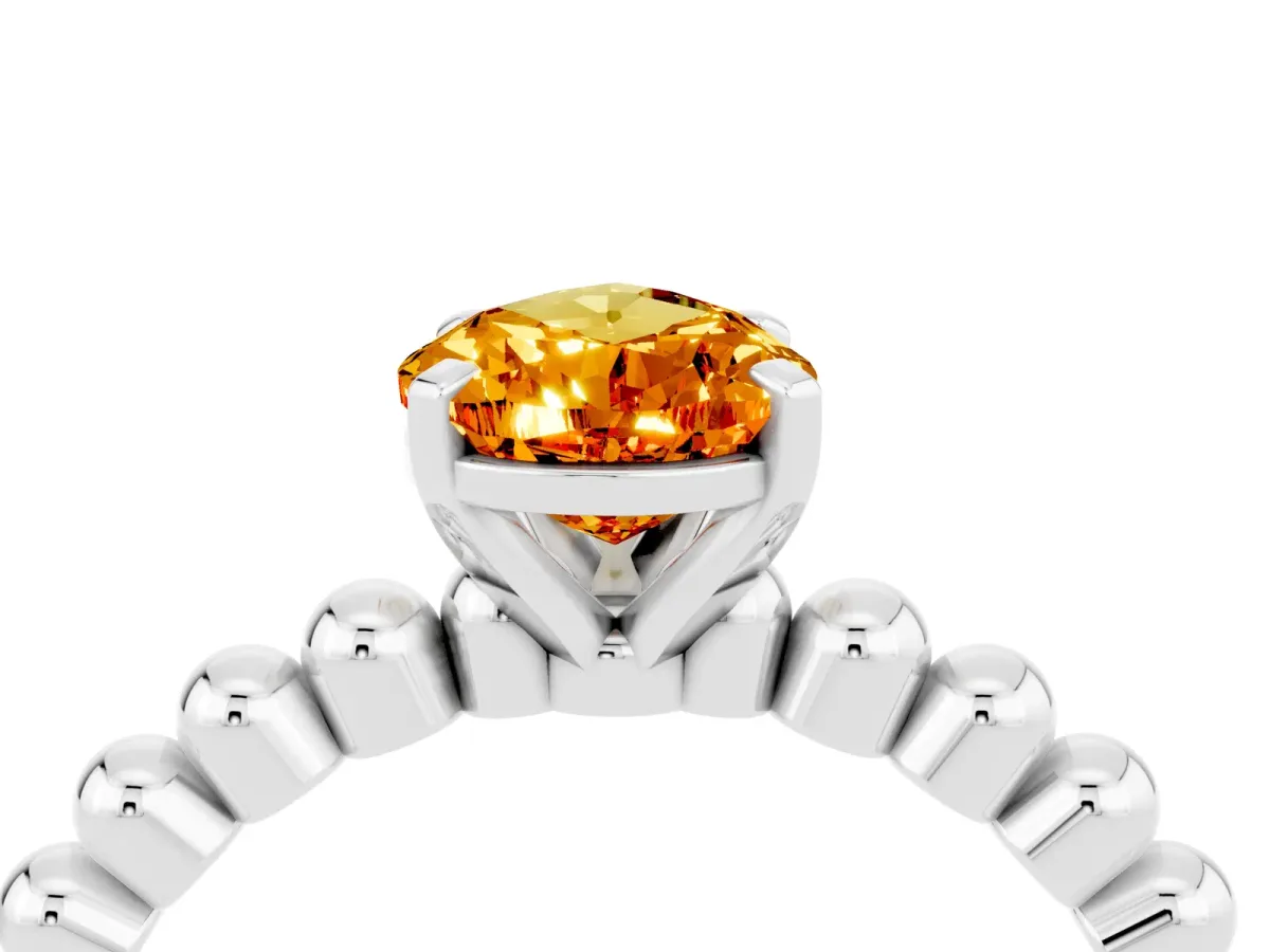Pear Cut Citrine Solitaire Ring with Beaded Band and Prong Setting White gold
