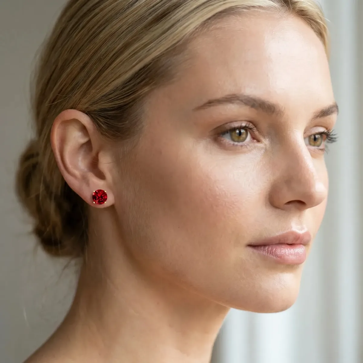 Round Cut Ruby Stud Earrings Yellow gold