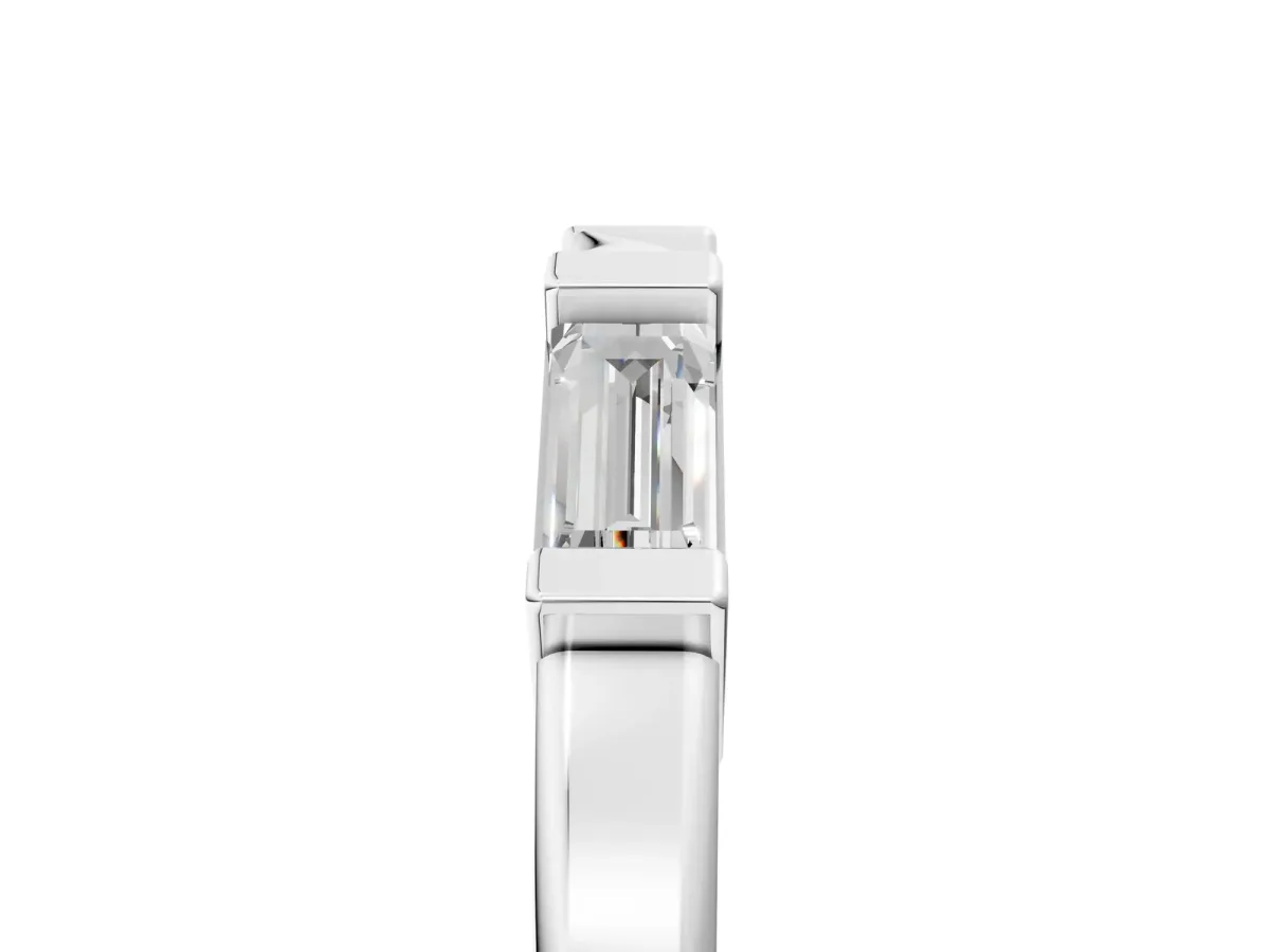 Channel Set Baguette Diamond Flat Band with Bar Prong Setting Silver