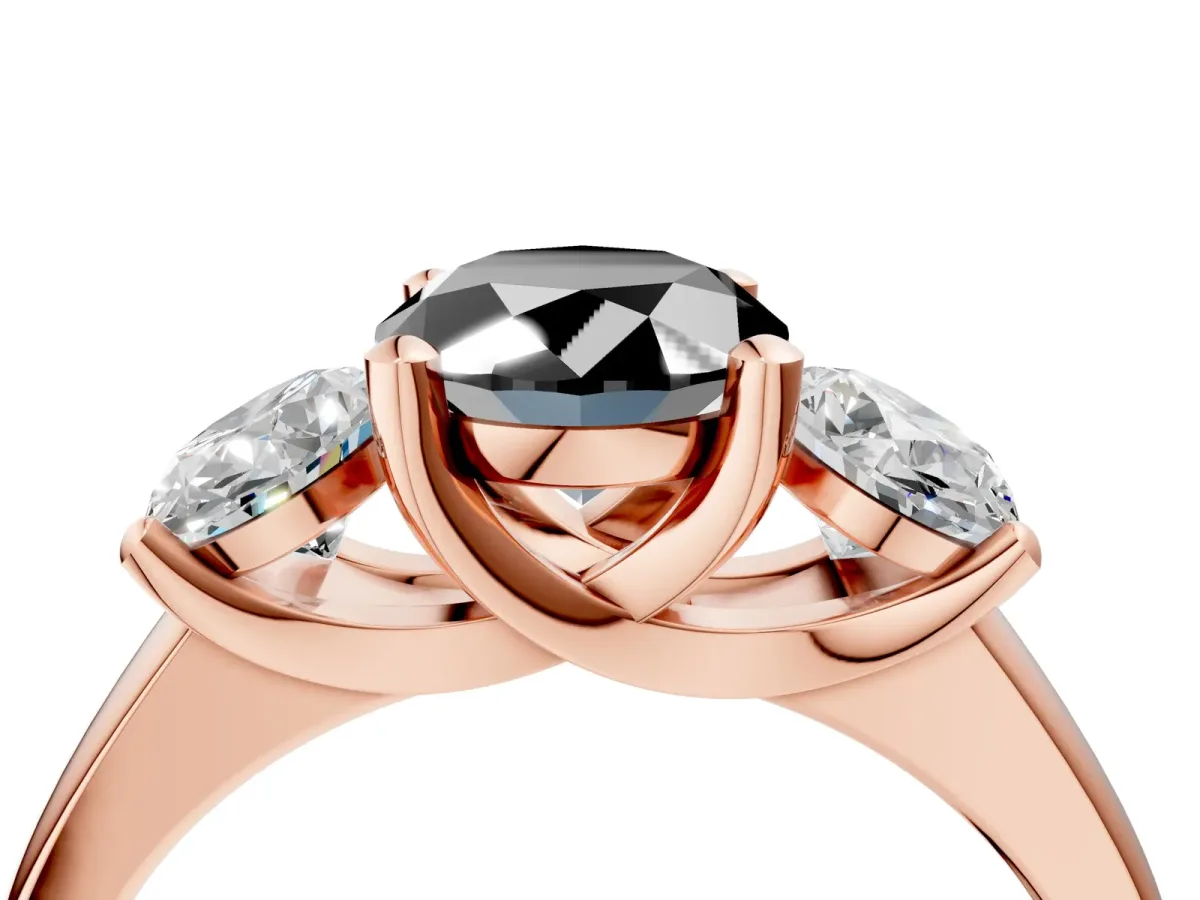 Fancy Black Three-Stone Oval Cut Cut Solitaire Ring with Classic Prong Setting Rose gold