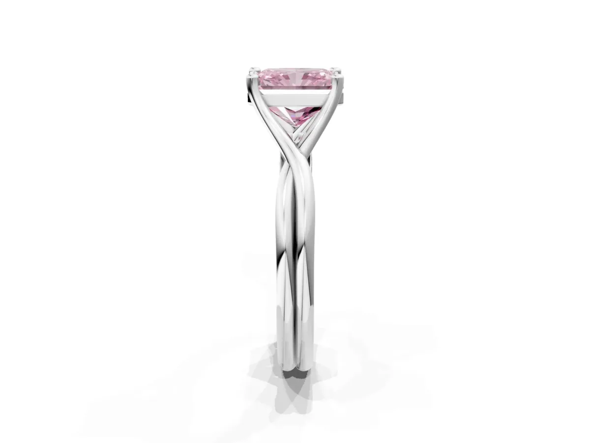 Fancy Pink Radiant Cut Diamond Solitaire Twist Band Prong Setting Ring Platinum