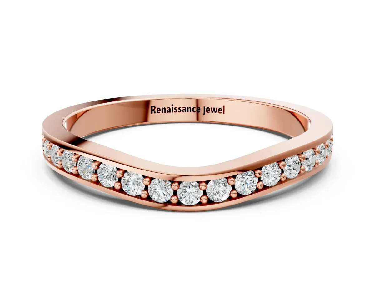 Diamond Pavé Round Cut Curved Band with Channel Setting Rose gold