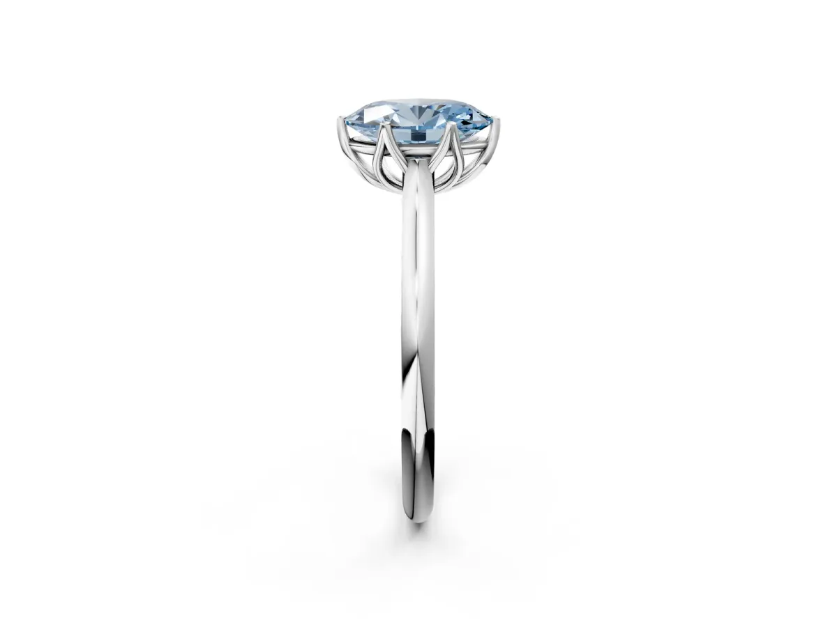 Fancy Blue Oval Cut Solitaire Cathedral Diamond Ring with Six-Prong Setting Silver