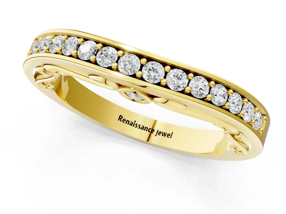 Channel Set Round Diamond Contoured Band Yellow gold