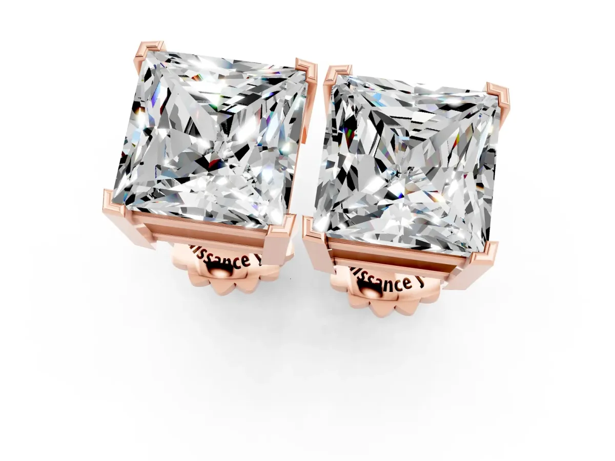 Princess Cut Moissanite Stud Earrings Rose gold