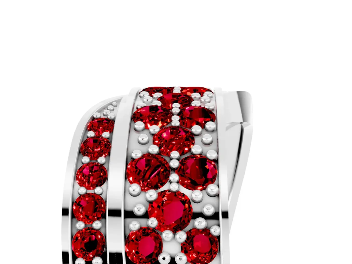Pavé Round Ruby Crossover Band with Bead Prong Setting White gold