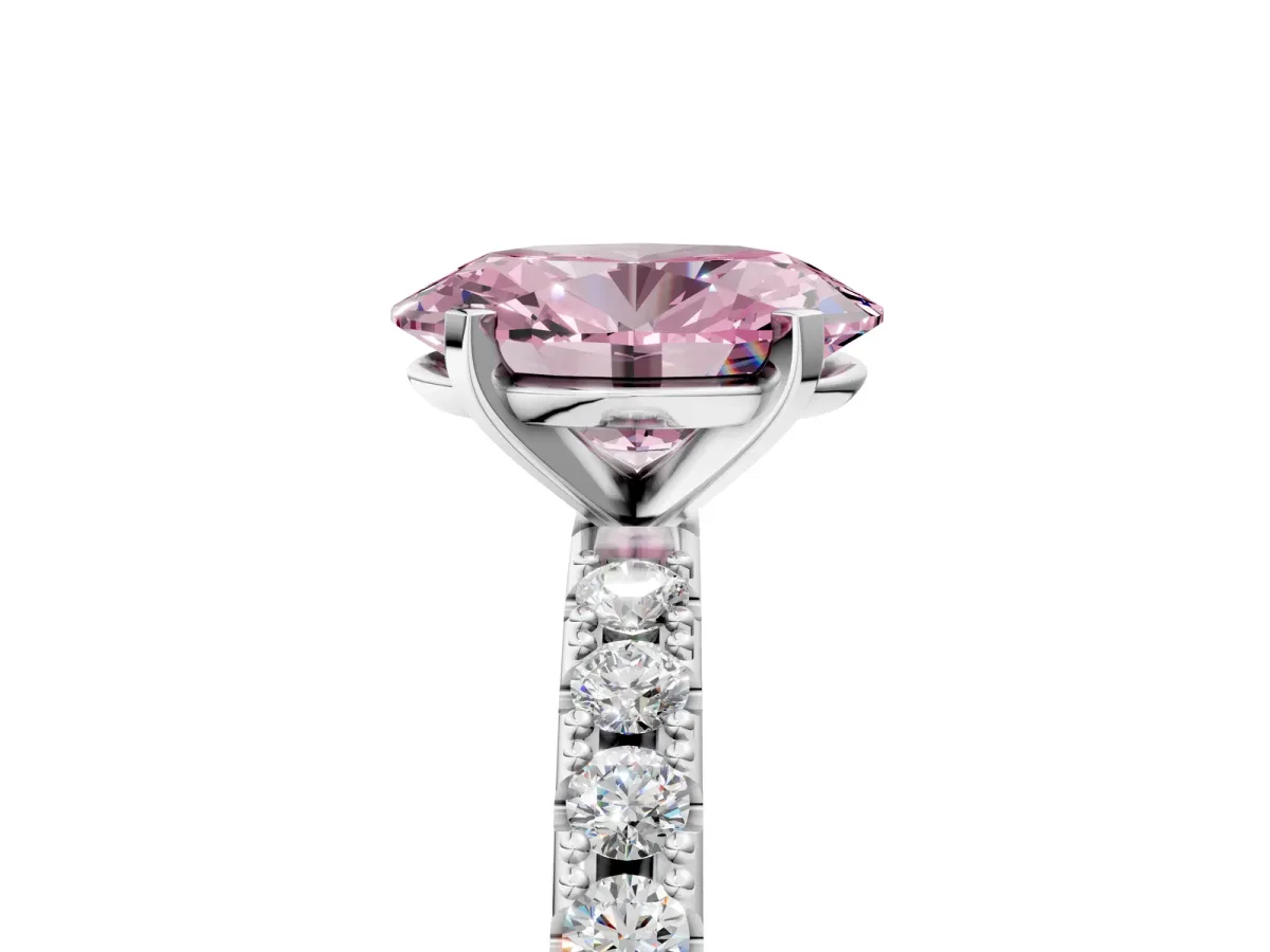 Fancy Pink Oval Cut Diamond Solitaire Pavé Band with Four-Prong Setting Platinum