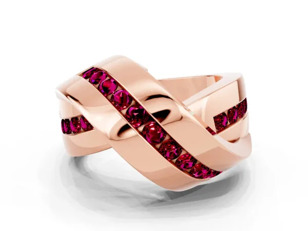 Pavé Round Garnet Crossover Band with Channel Setting Rose gold
