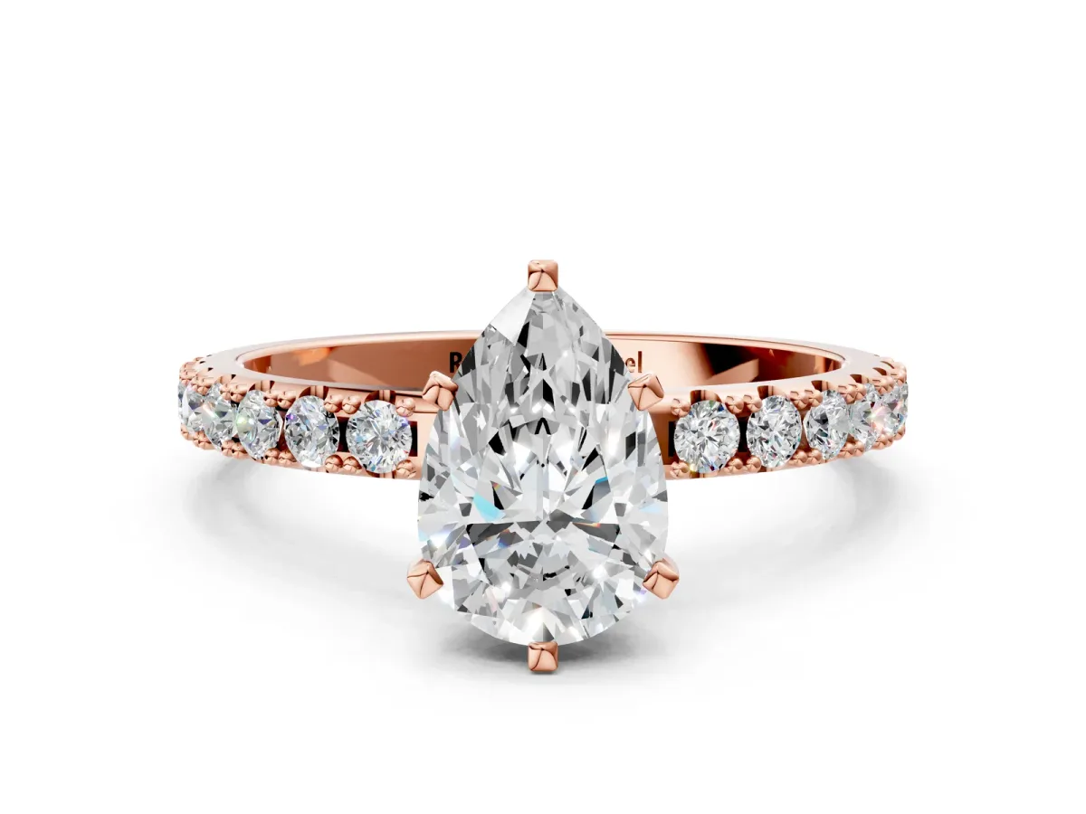 Pear Cut Diamond Solitaire Pavé Band with Four-Prong Setting Rose gold