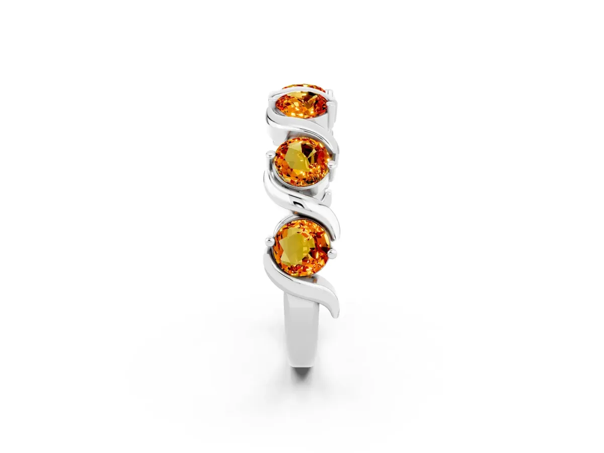 Six-Stone Round Citrine Wave Band with Shared Prong Setting Platinum